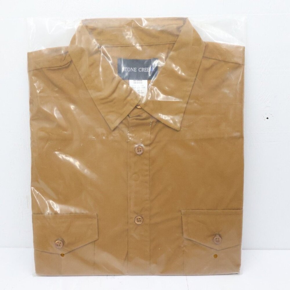 NWT Stone Creek Mens Button Up Shirt Size XL Brown Twin Breast Pockets